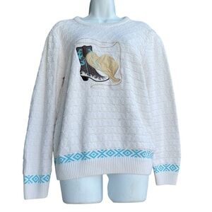 Vintage Cabelas Knit Appliqued Pullover Sweater Western Cowboy Hat/Boot Cotton S